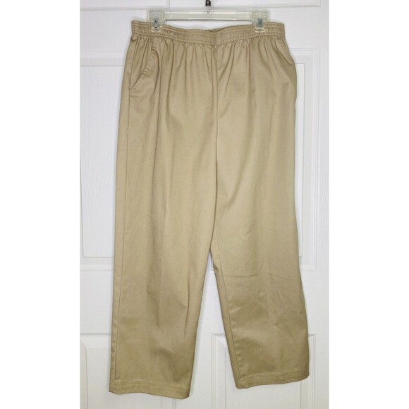 Laura Scott Stretch Waist Sz 14 Beige Pants Tapered Leg Comfort Fit Casual - Picture 1 of 6